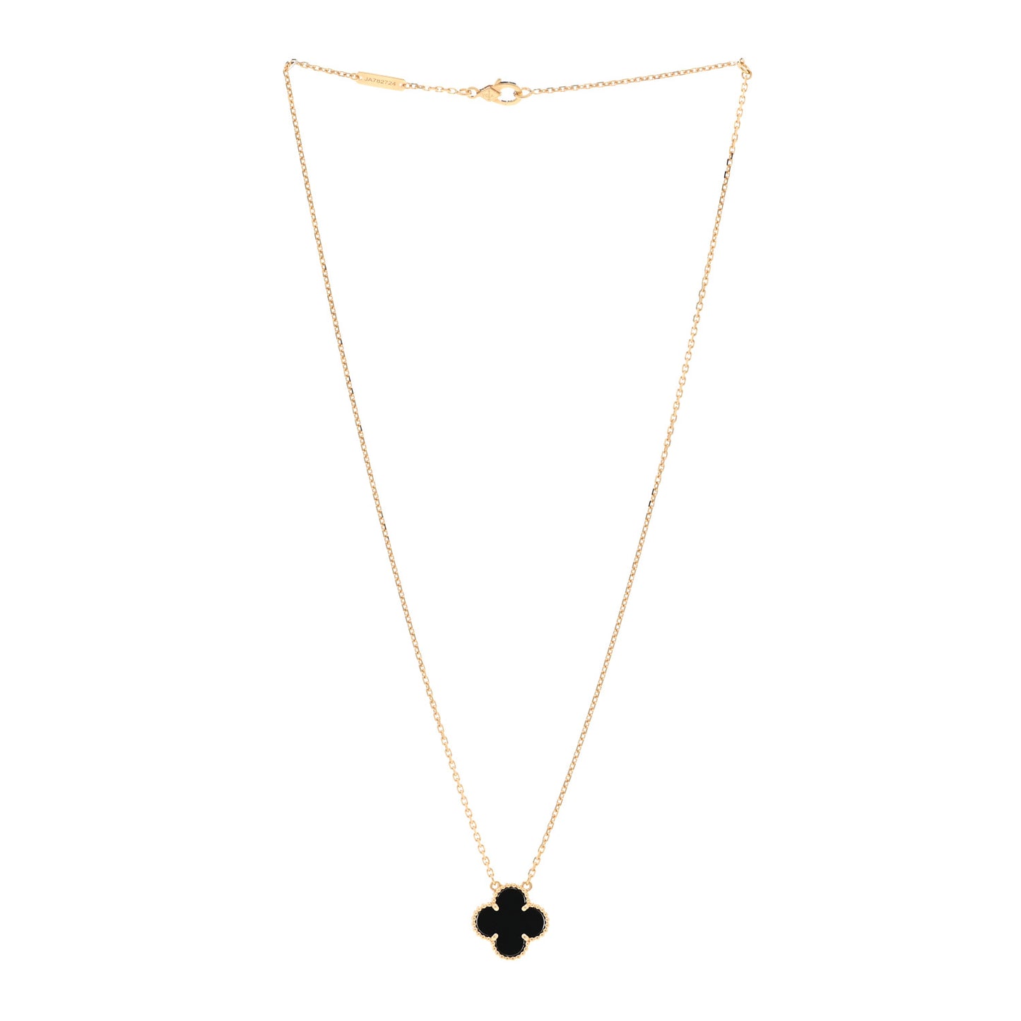 18K Yellow Gold Black Onyx Vintage Alhambra Pendant Necklace