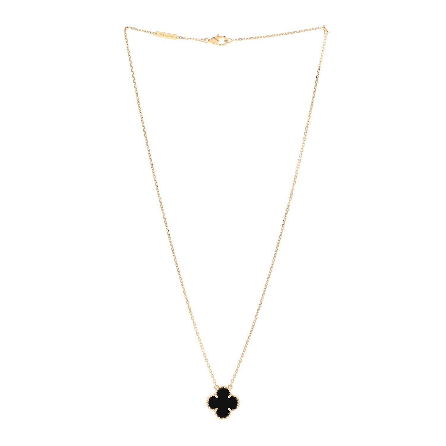 Van Cleef & Arpels 18K Yellow Gold Black Onyx Vintage Alhambra Pendant Necklace 3 of 5