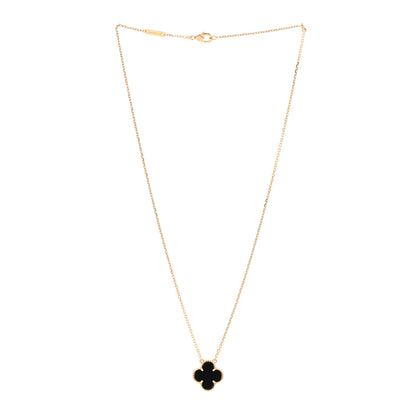 Van Cleef & Arpels 18K Yellow Gold Black Onyx Vintage Alhambra Pendant Necklace 3 of 5