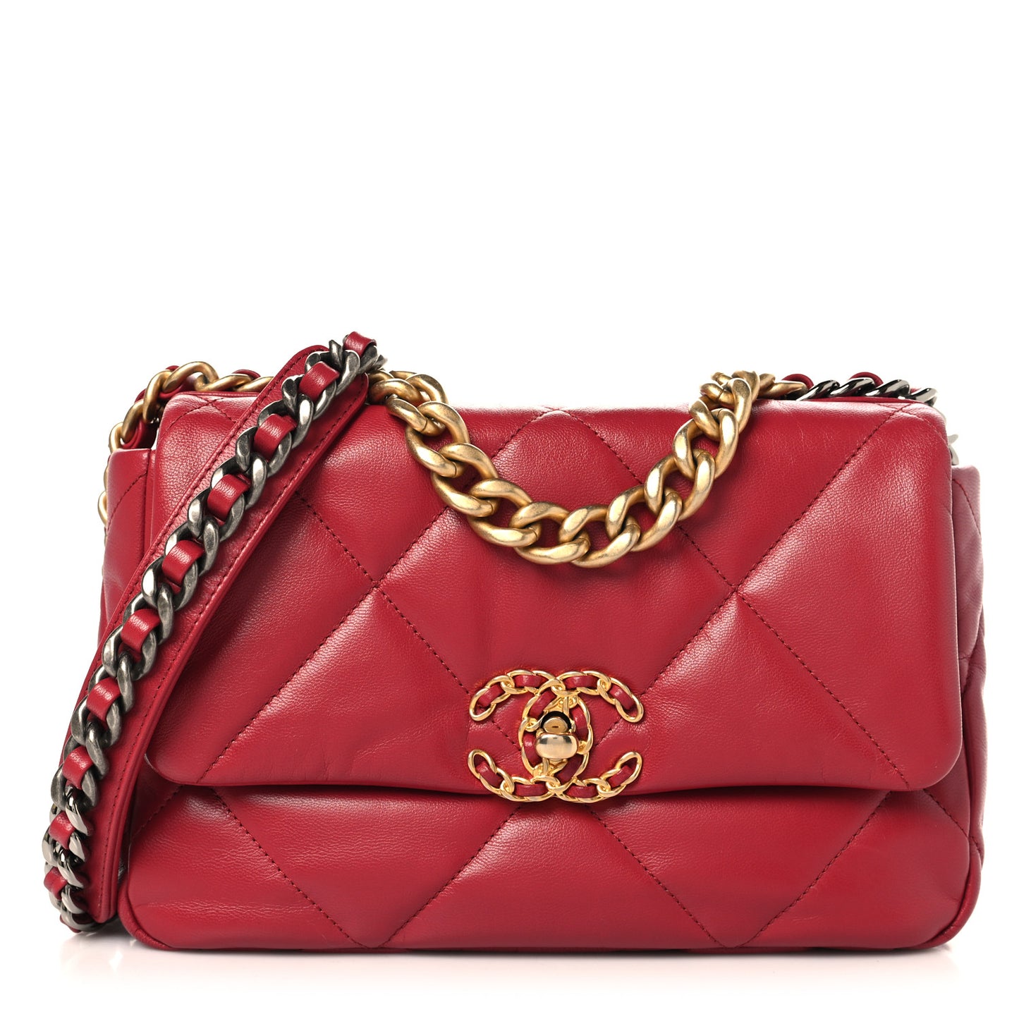 Lambskin Quilted Medium Chanel 19 Flap Red