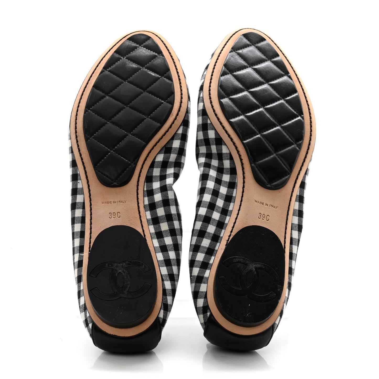 Fabric Checkered CC Elastic Cap Toe Ballerina Flats 39 Black White