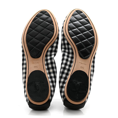 Chanel Fabric Checkered CC Elastic Cap Toe Ballerina Flats 39 Black White 5 of 11
