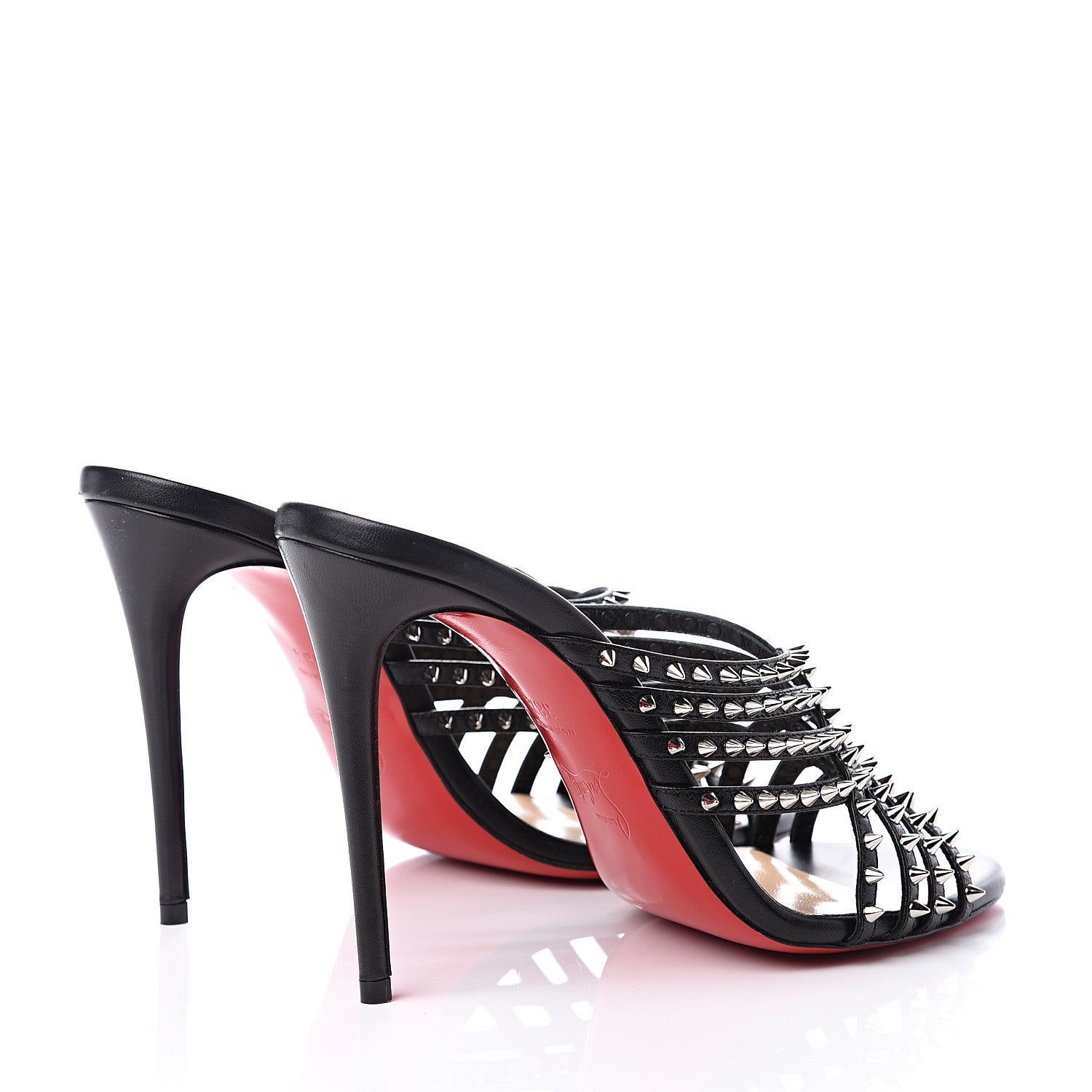 Christian Louboutin Kid Studded Marthaspike 100 Slide Sandals 38.5 Black Silver 4 of 11