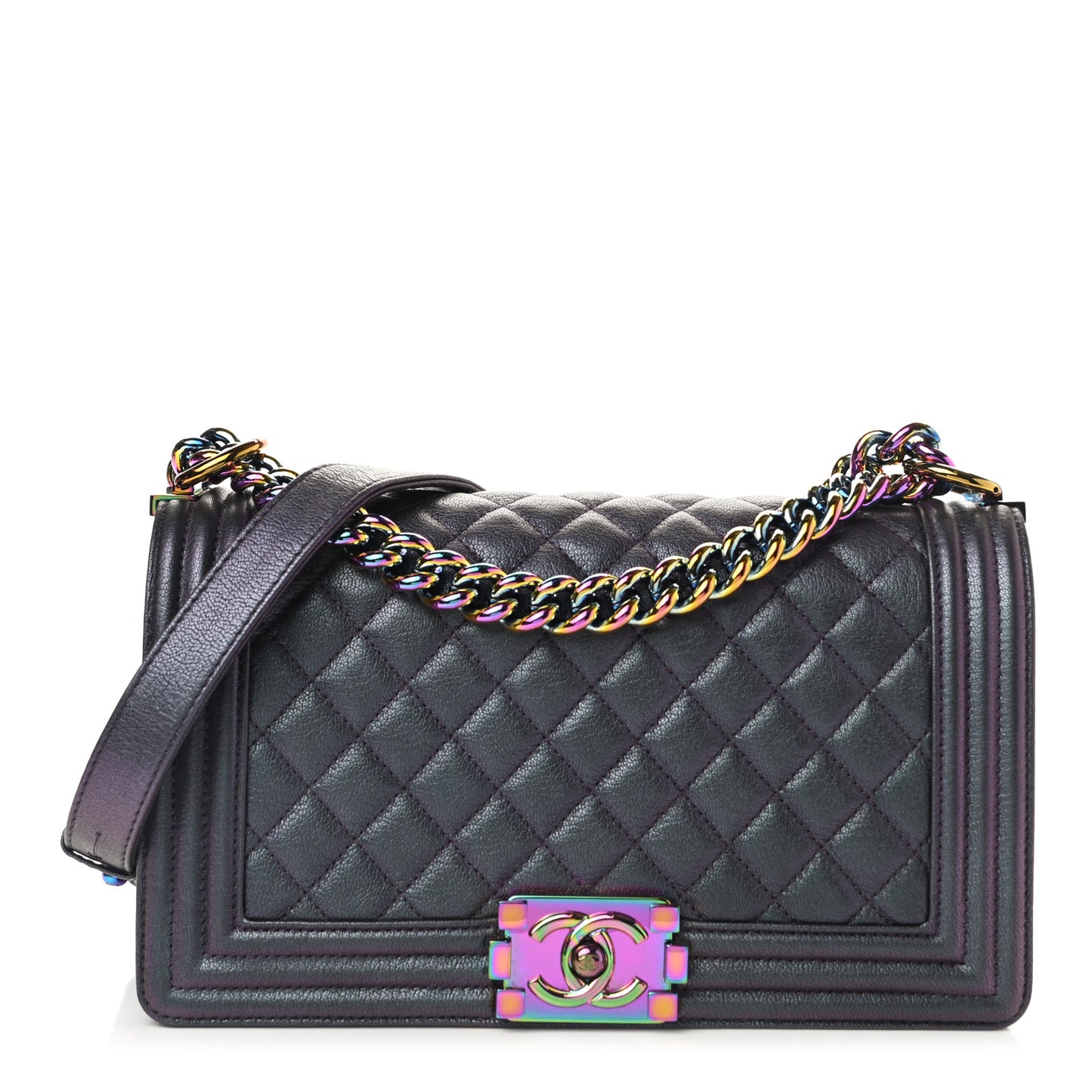 Iridescent Goatskin Quilted Medium Boy Flap Purple