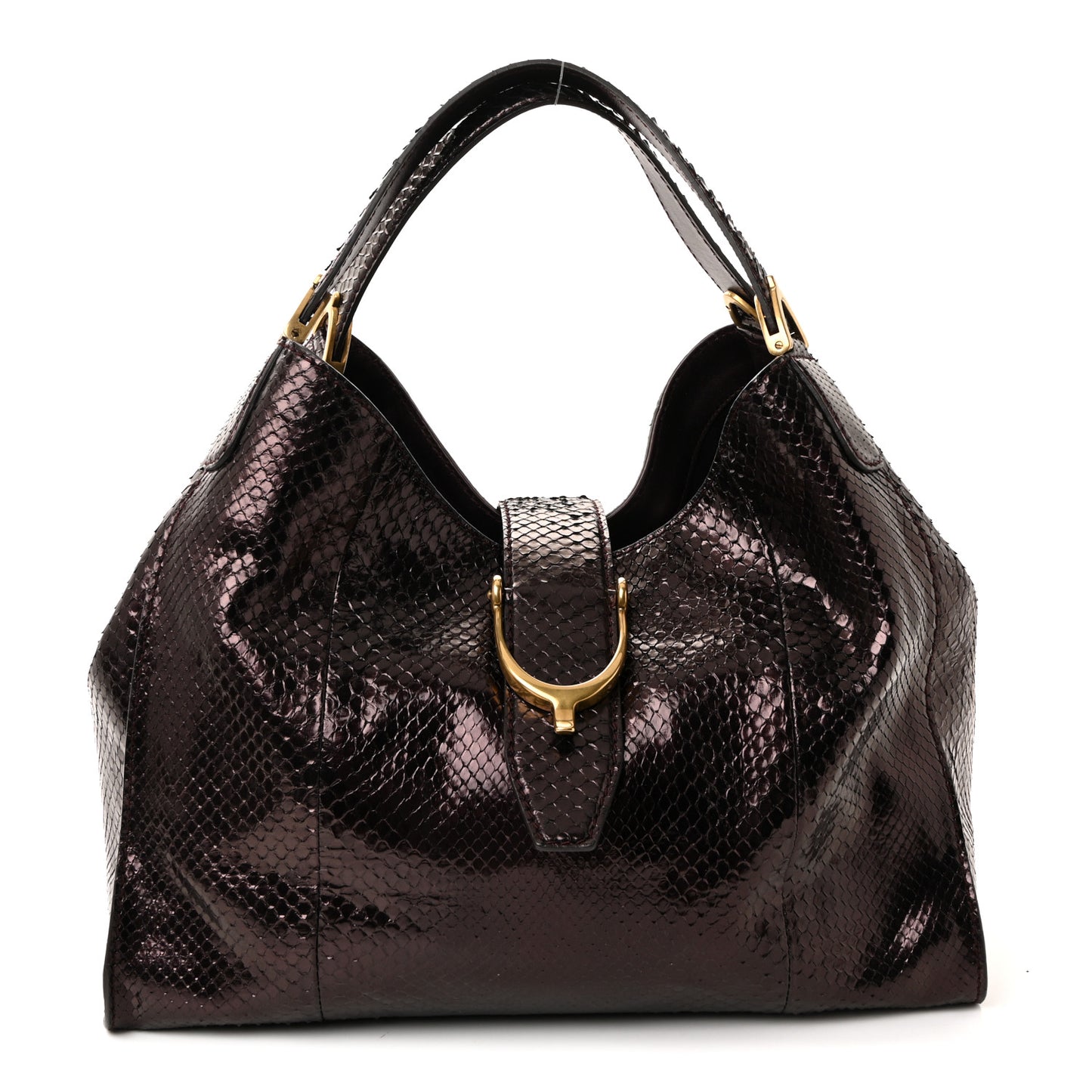 Snakeskin Medium Soft Stirrup Shoulder Bag Carminio Red