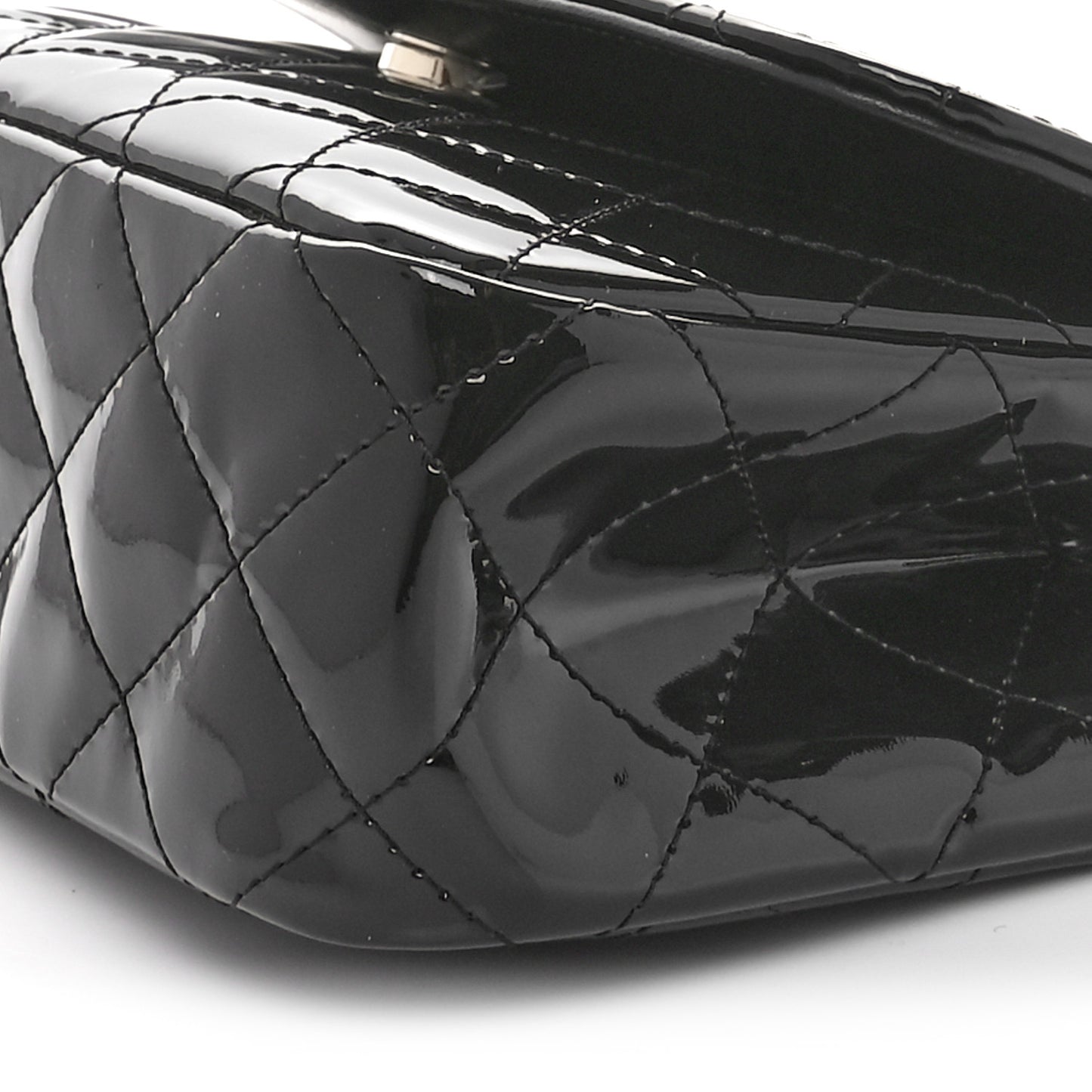 Patent Quilted Top Handle Clutch  Black