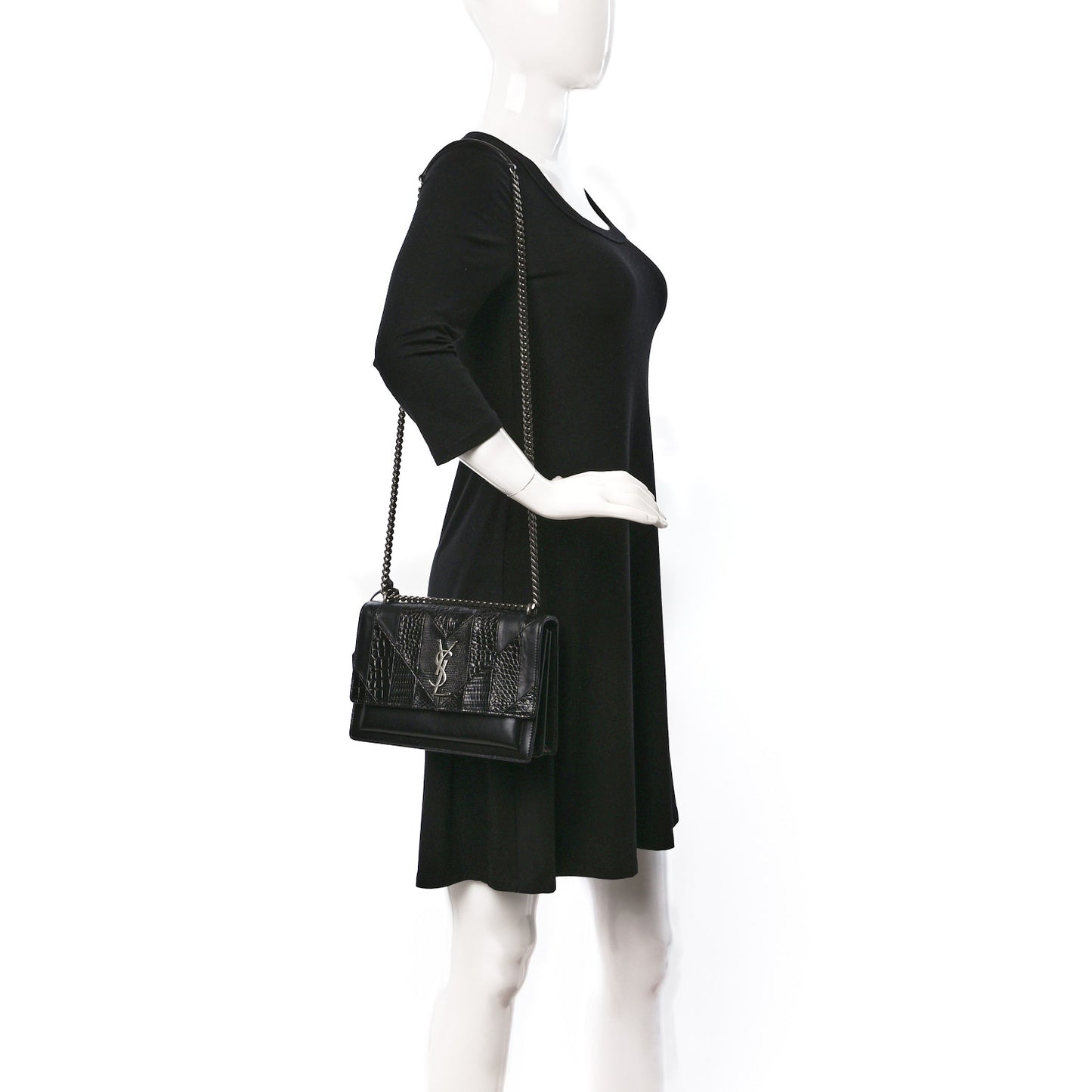 Calfskin Mixed Quilted Crocodile Embossed Medium Monogram Sunset Black