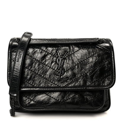 Saint Laurent Crinkled Calfskin Matelasse Monogram Baby Niki Chain Satchel Black 1 of 10