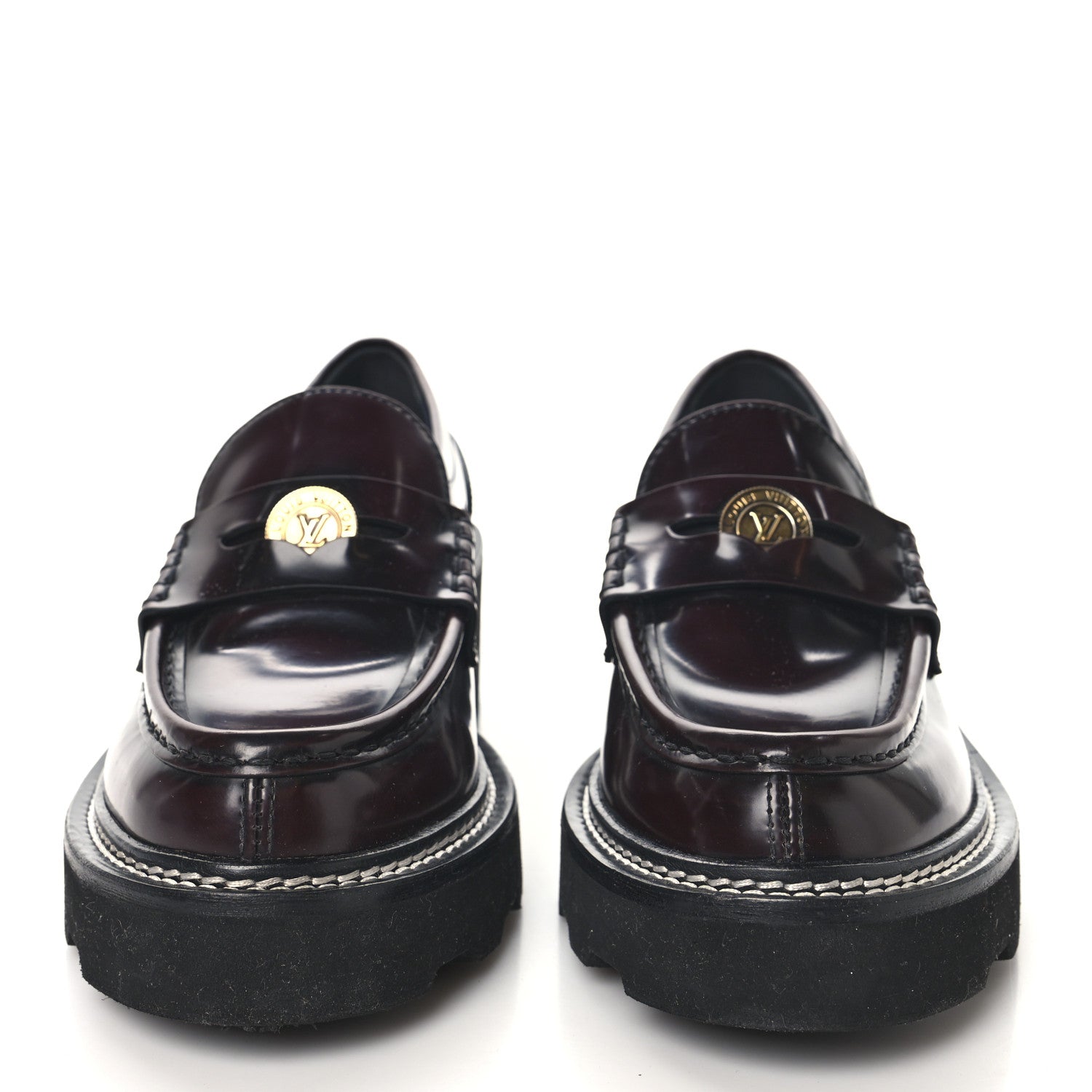 Louis Vuitton Glazed Calfskin LV Beaubourg Loafer 38 Bordeaux Red 3 of 9