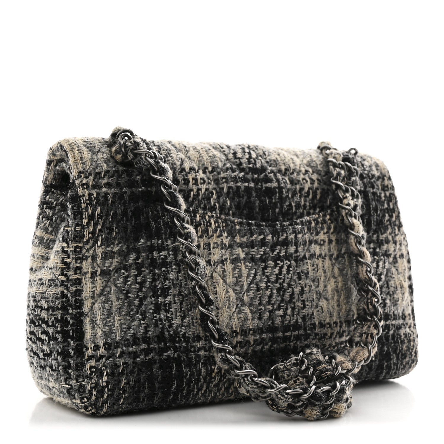 Chanel Tweed Quilted Medium Double Flap Beige White Black 3 of 12
