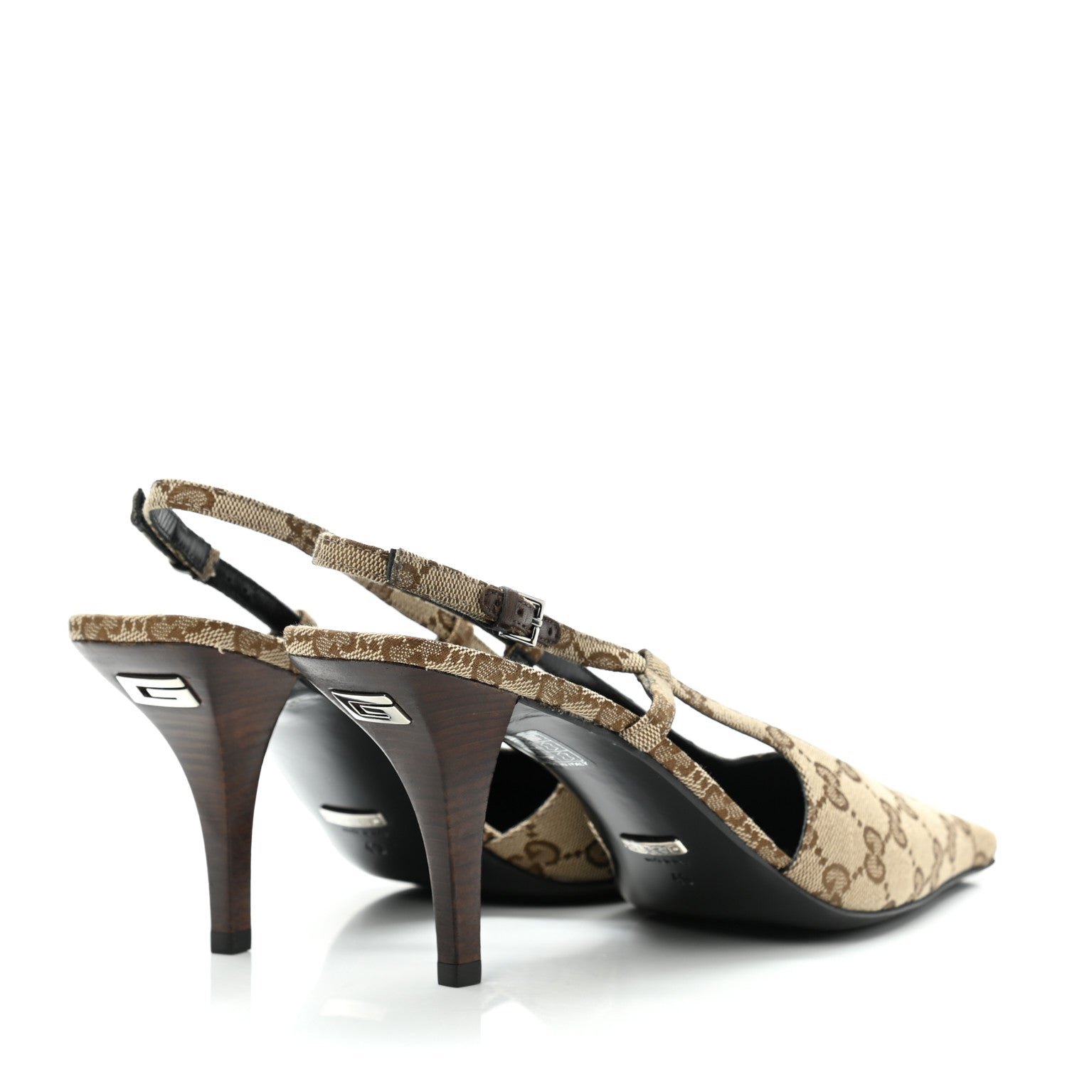 Gucci Monogram Malga Kid Square G 75mm Slingback Pumps 40 Beige Ebony New Acero 4 of 7