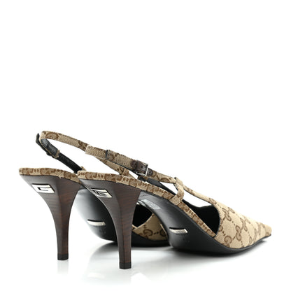 Gucci Monogram Malga Kid Square G 75mm Slingback Pumps 40 Beige Ebony New Acero 4 of 7