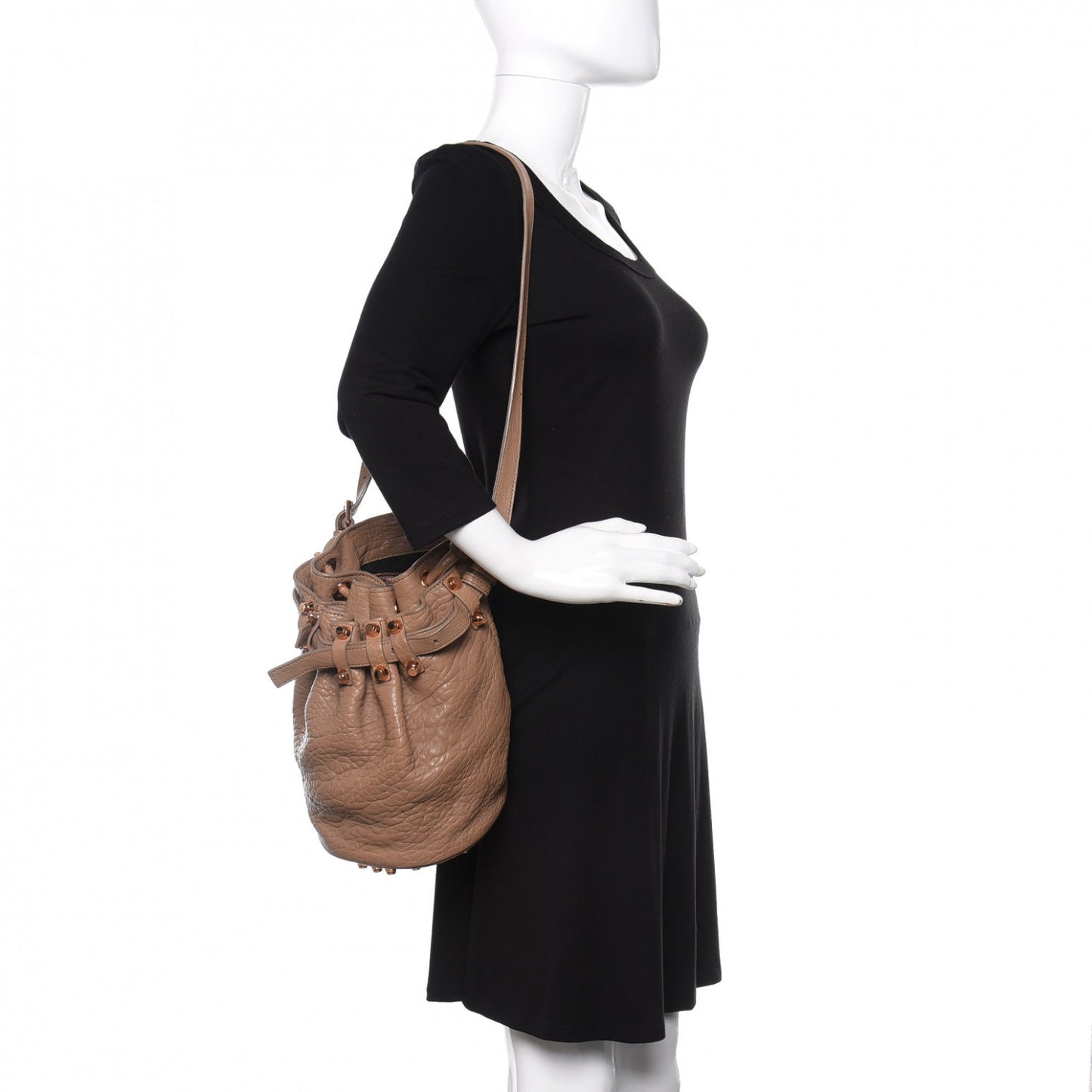 Pebbled Lambskin Diego Bucket Bag Latte