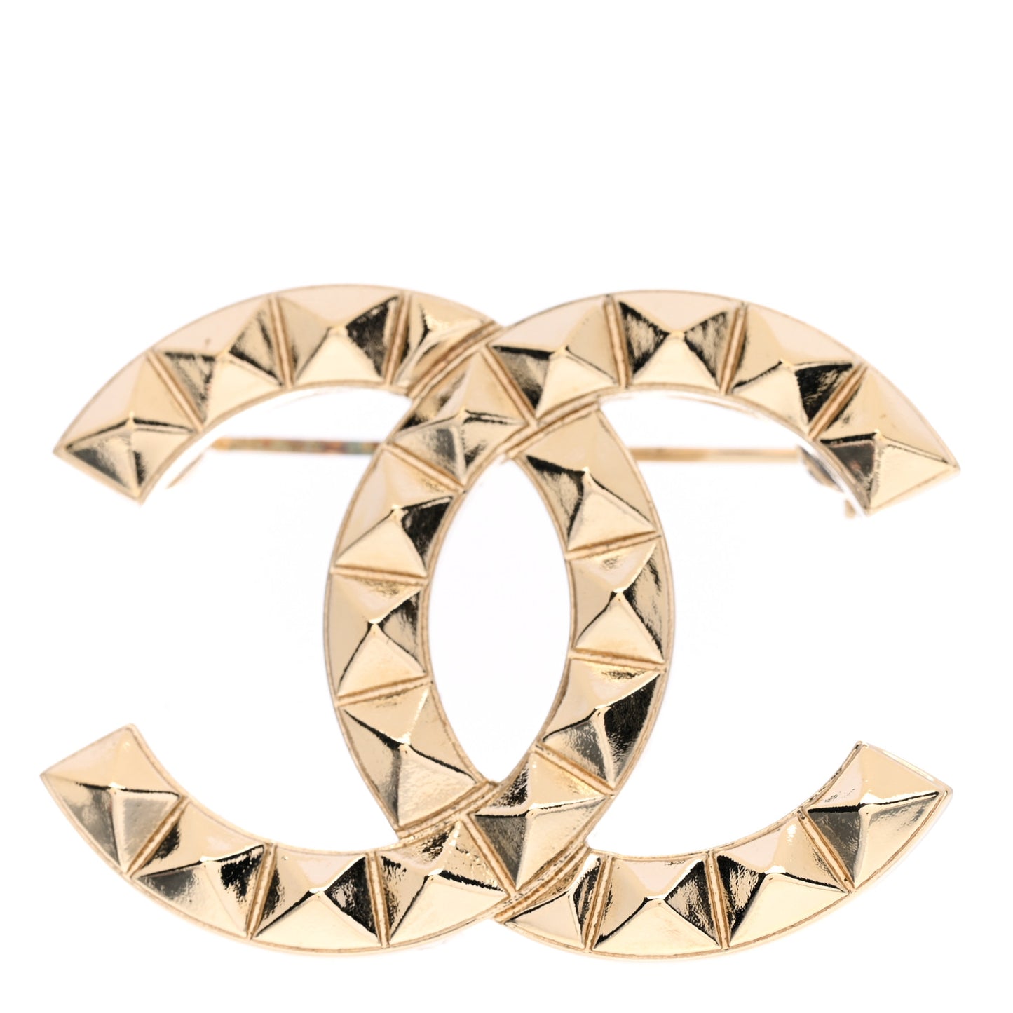 Studded CC Pin Brooch Gold
