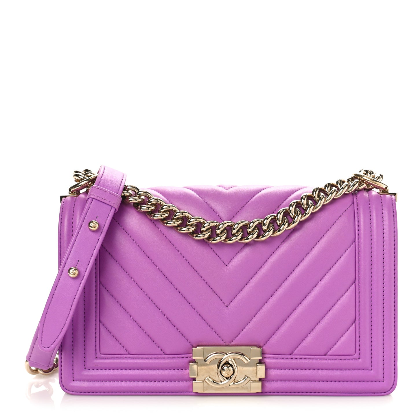 Lambskin Chevron Quilted Medium Boy Flap Purple