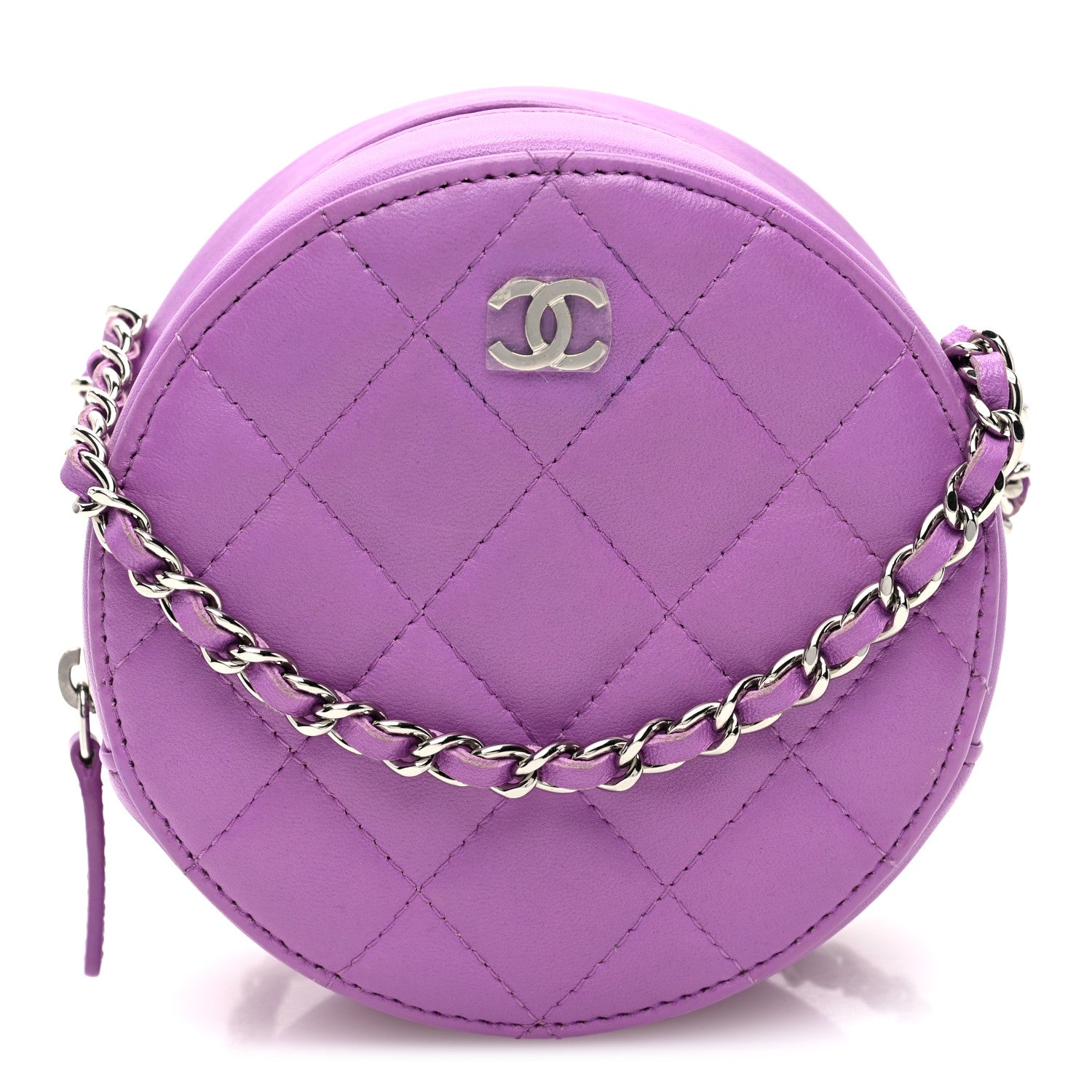 Chanel Lambskin Quilted Round Clutch With Chain Purple 1 of 10