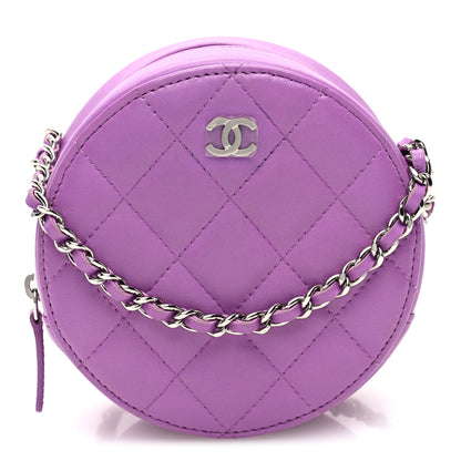 Chanel Lambskin Quilted Round Clutch With Chain Purple 1 of 10