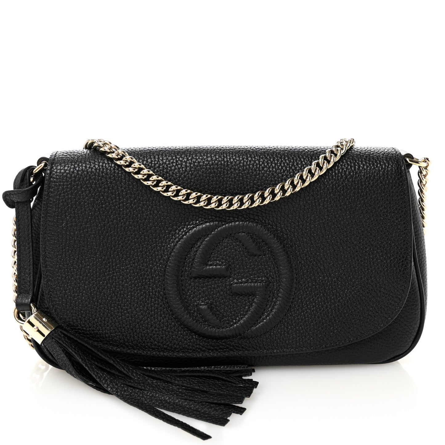 Pebbled Calfskin Medium Soho Flap Crossbody Black