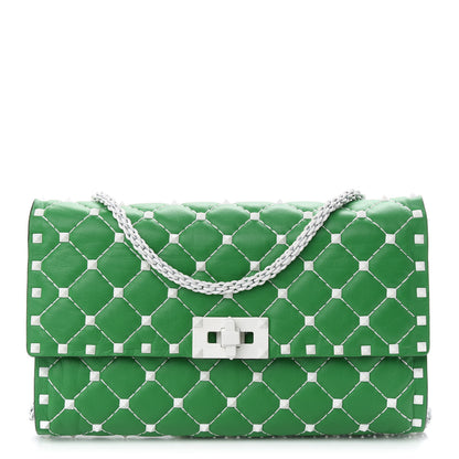 Valentino Garavani Lambskin Free Rockstud Spike Wallet On Chain Peppermint 1 of 8