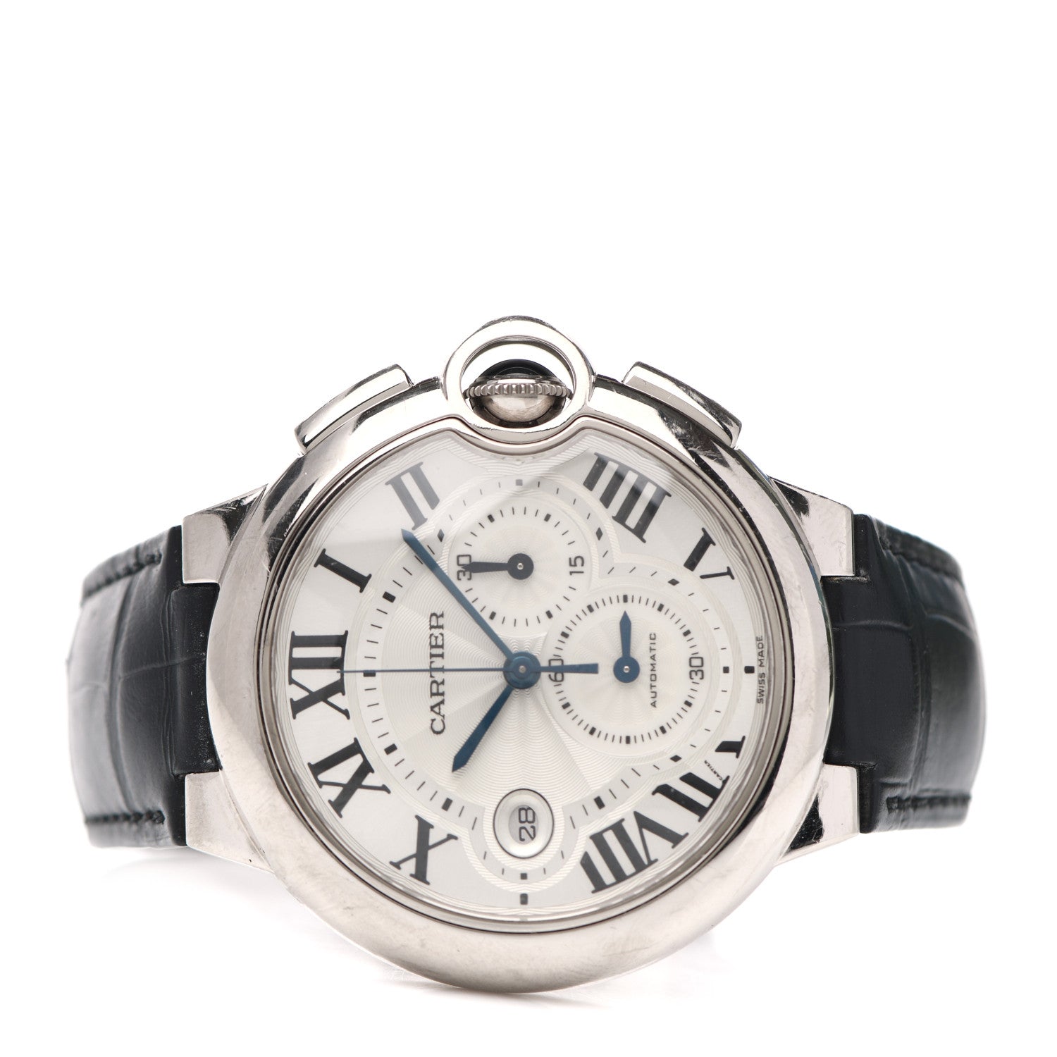 Cartier 18K White Gold Alligator 42mm Ballon Bleu De Cartier Chronograph Automatic Watch 4 of 8