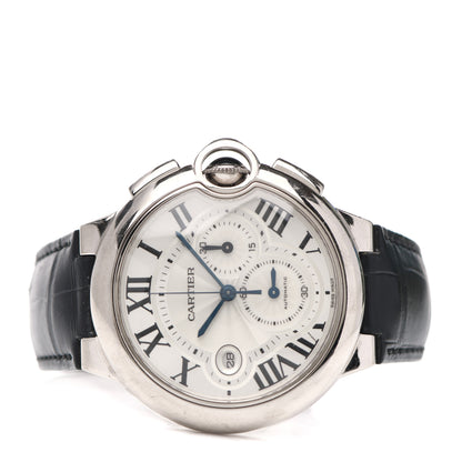 Cartier 18K White Gold Alligator 42mm Ballon Bleu De Cartier Chronograph Automatic Watch 4 of 8