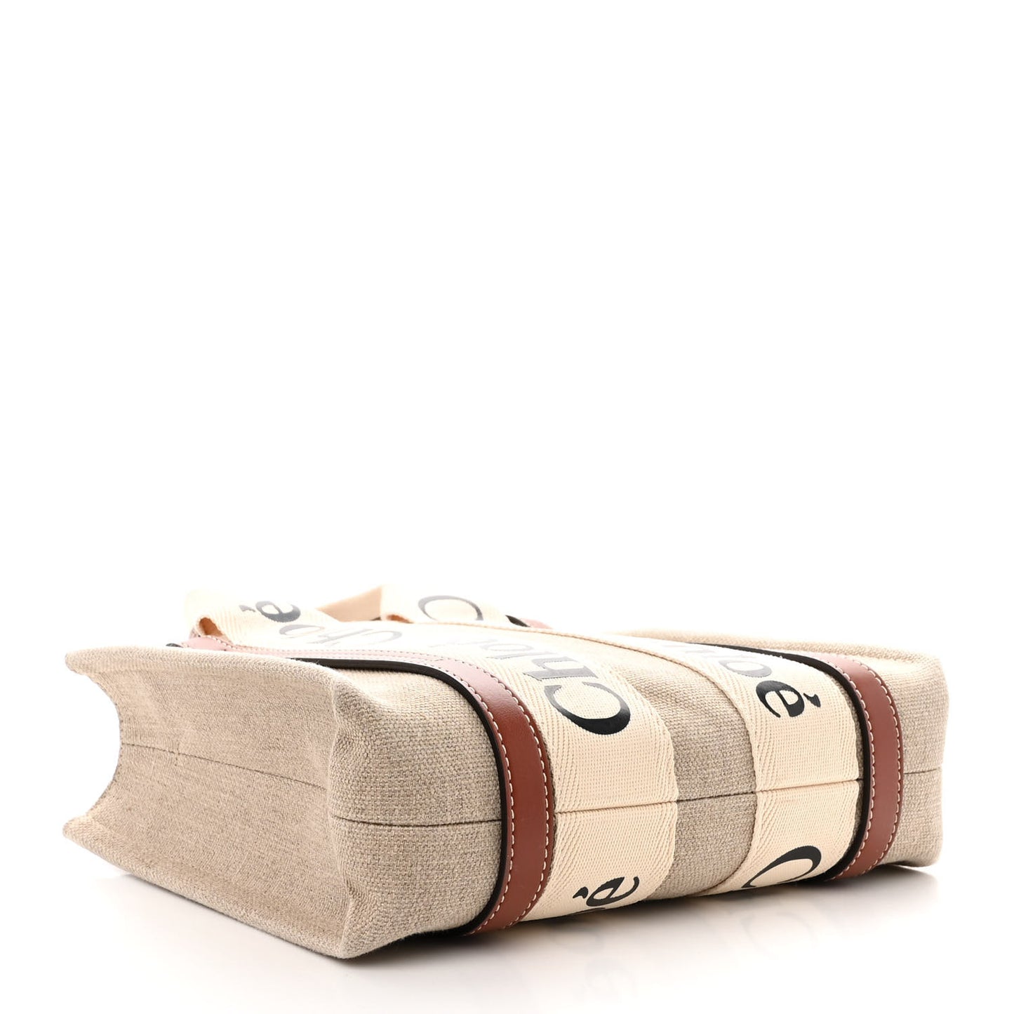 Linen Calfskin Small Woody Ribbon Tote With Strap White Brown