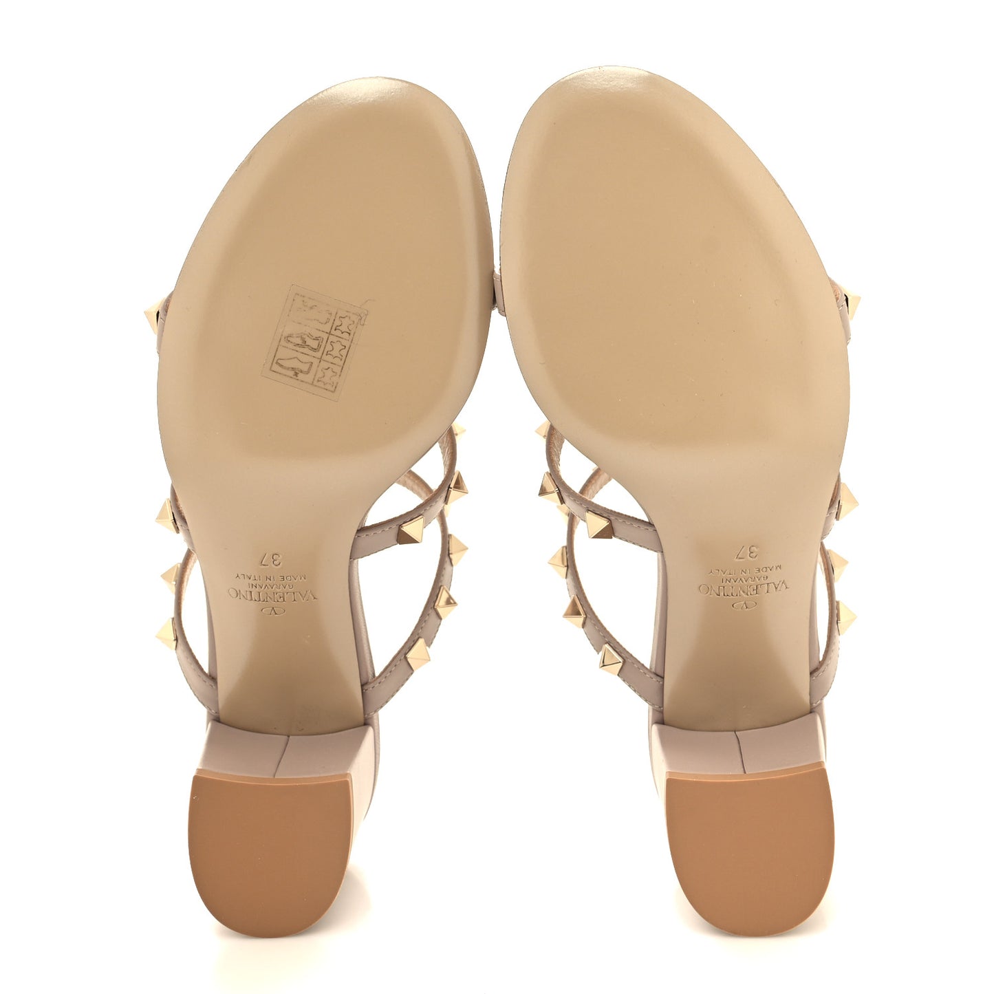 Calfskin Rockstud 60mm Caged Slide Sandals 37 Poudre