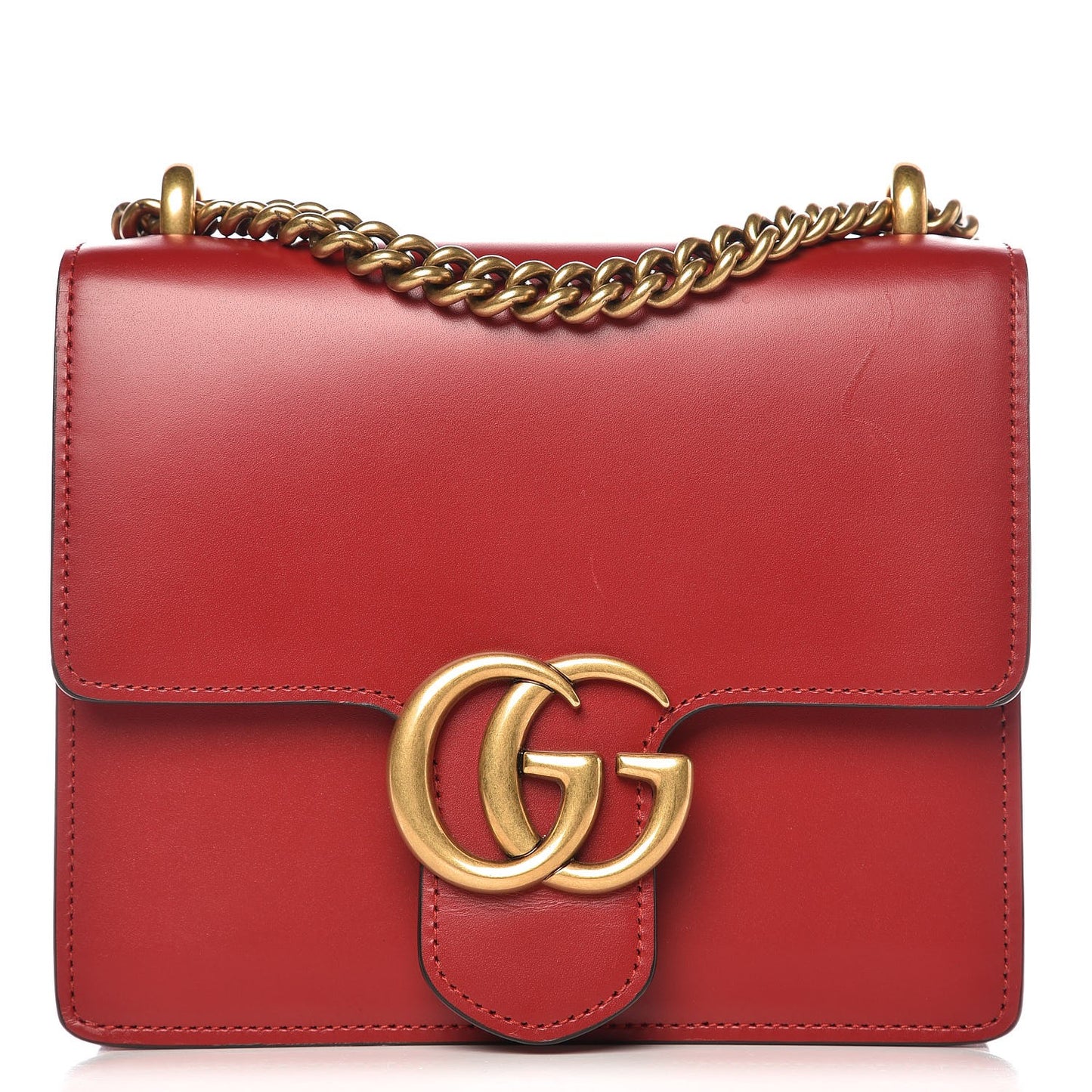 Knight Calfskin Small GG Marmont Chain Handle Bag Hibiscus Red