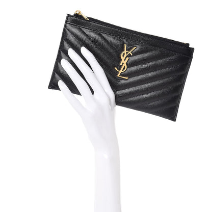 Saint Laurent Grain De Poudre Chevron Monogram Bill Pouch Black 2 of 8
