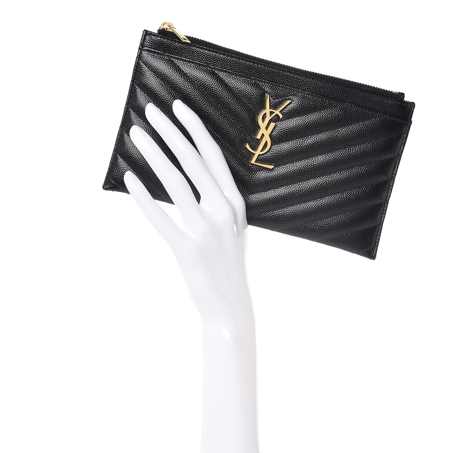 Saint Laurent Grain De Poudre Chevron Monogram Bill Pouch Black 2 of 8