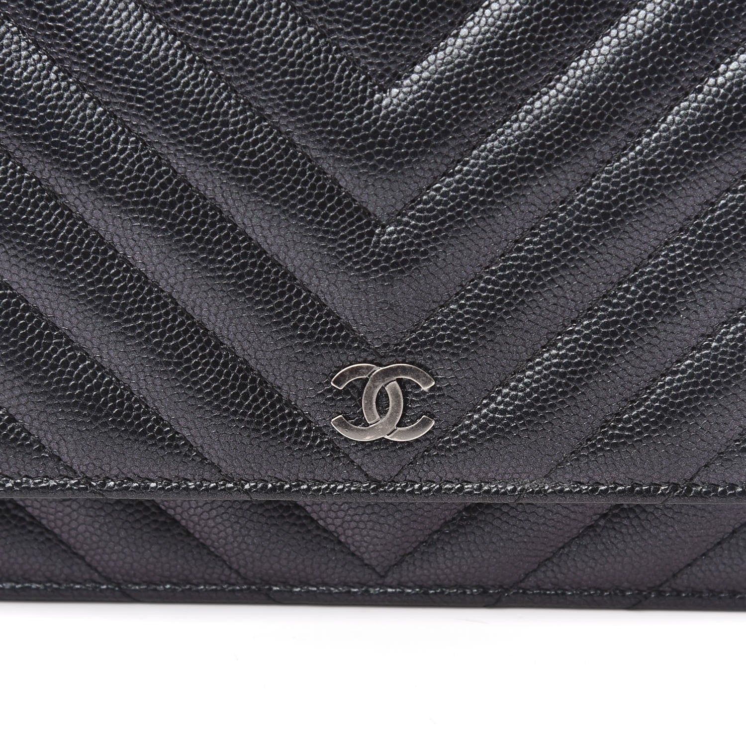 Chanel Iridescent Caviar Chevron Quilted Wallet On Chain WOC Black 12 of 12