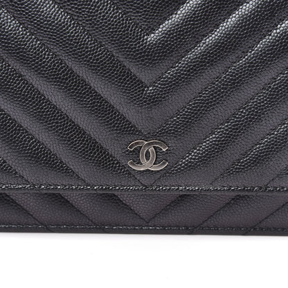 Chanel Iridescent Caviar Chevron Quilted Wallet On Chain WOC Black 12 of 12