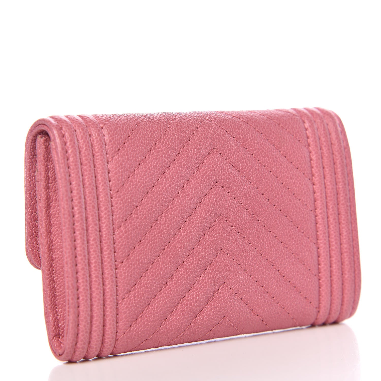 Chanel Caviar Chevron Quilted Boy Card Holder Wallet Dark Pink 3 of 9