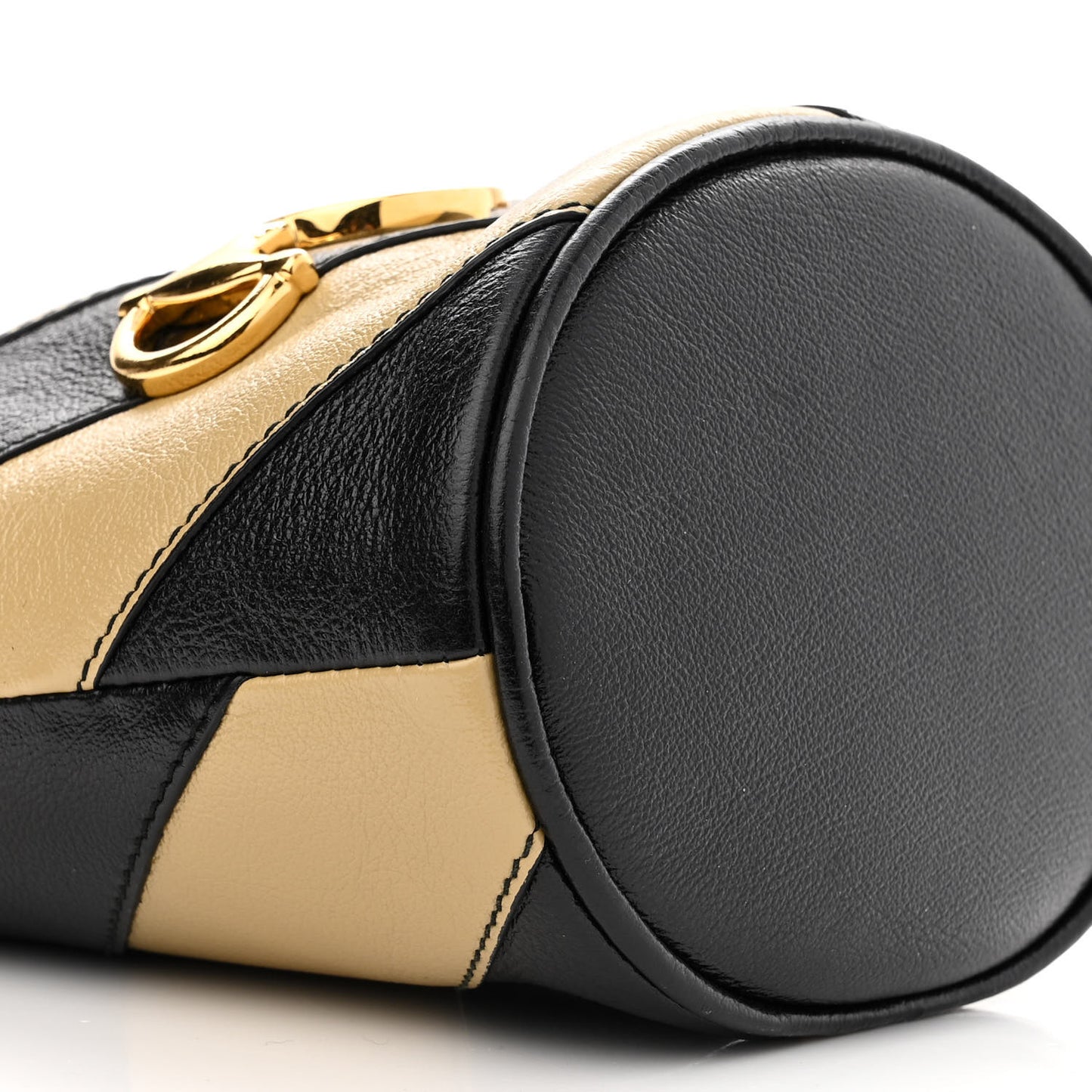 Calfskin Diagonal Striped Mini Zumi Bucket Bag Black Beige