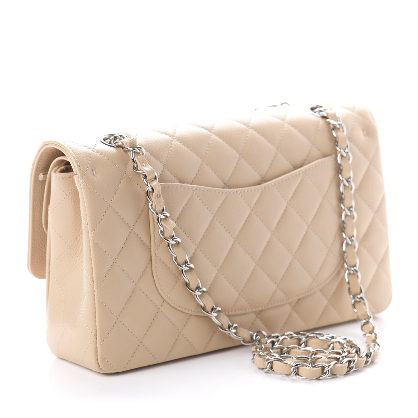 Caviar Quilted Medium Double Flap Beige Clair