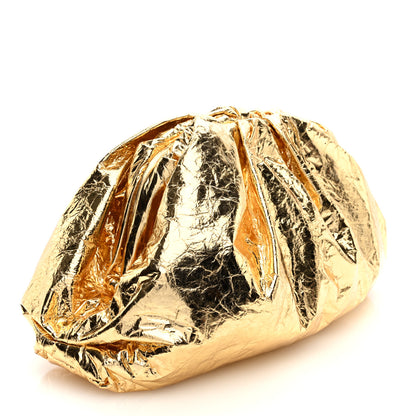 Bottega Veneta Metallic Crinkled Lambskin The Pouch Oversized Clutch Oro 2 of 9