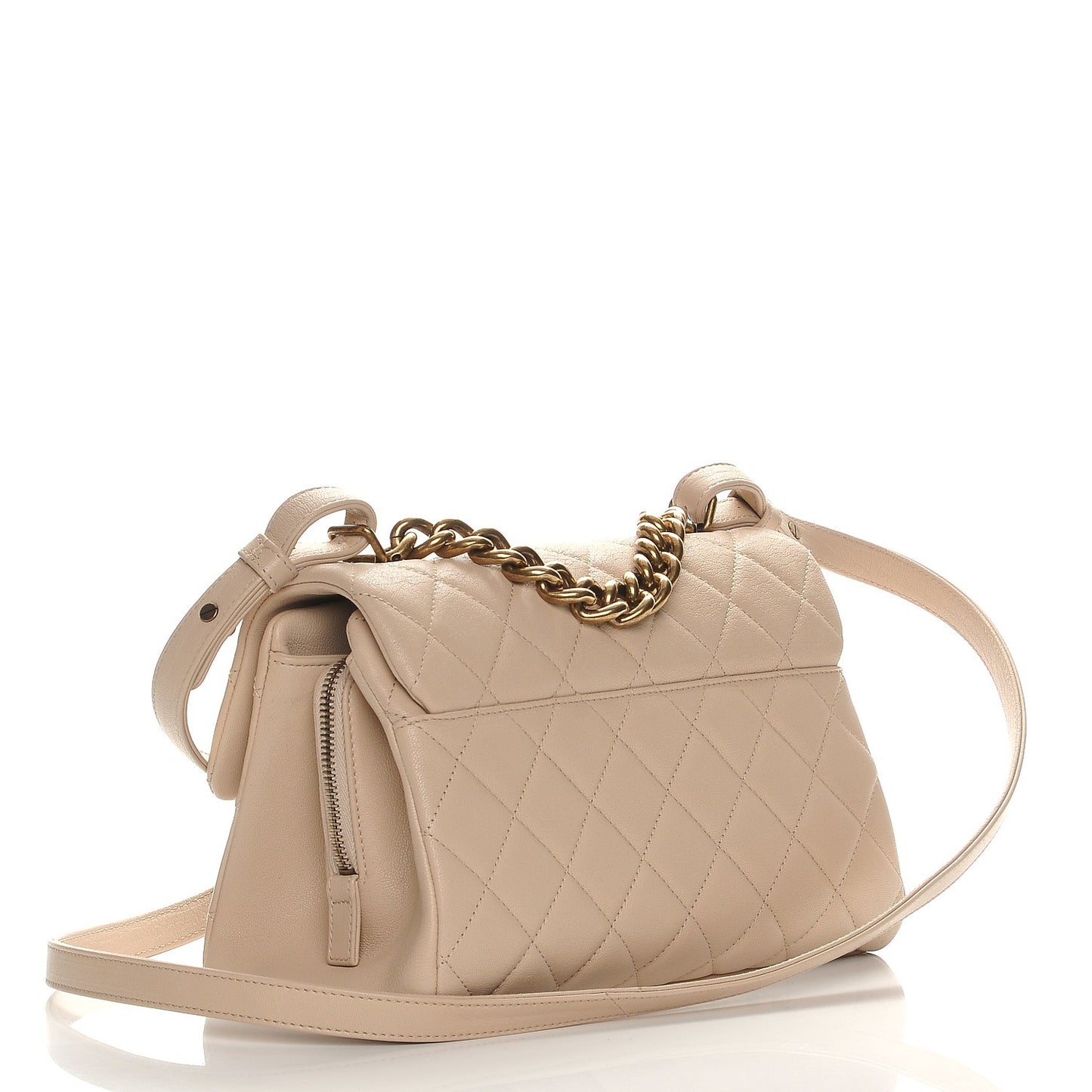 Shiny Sheepskin Quilted Small Trapezio Flap Beige