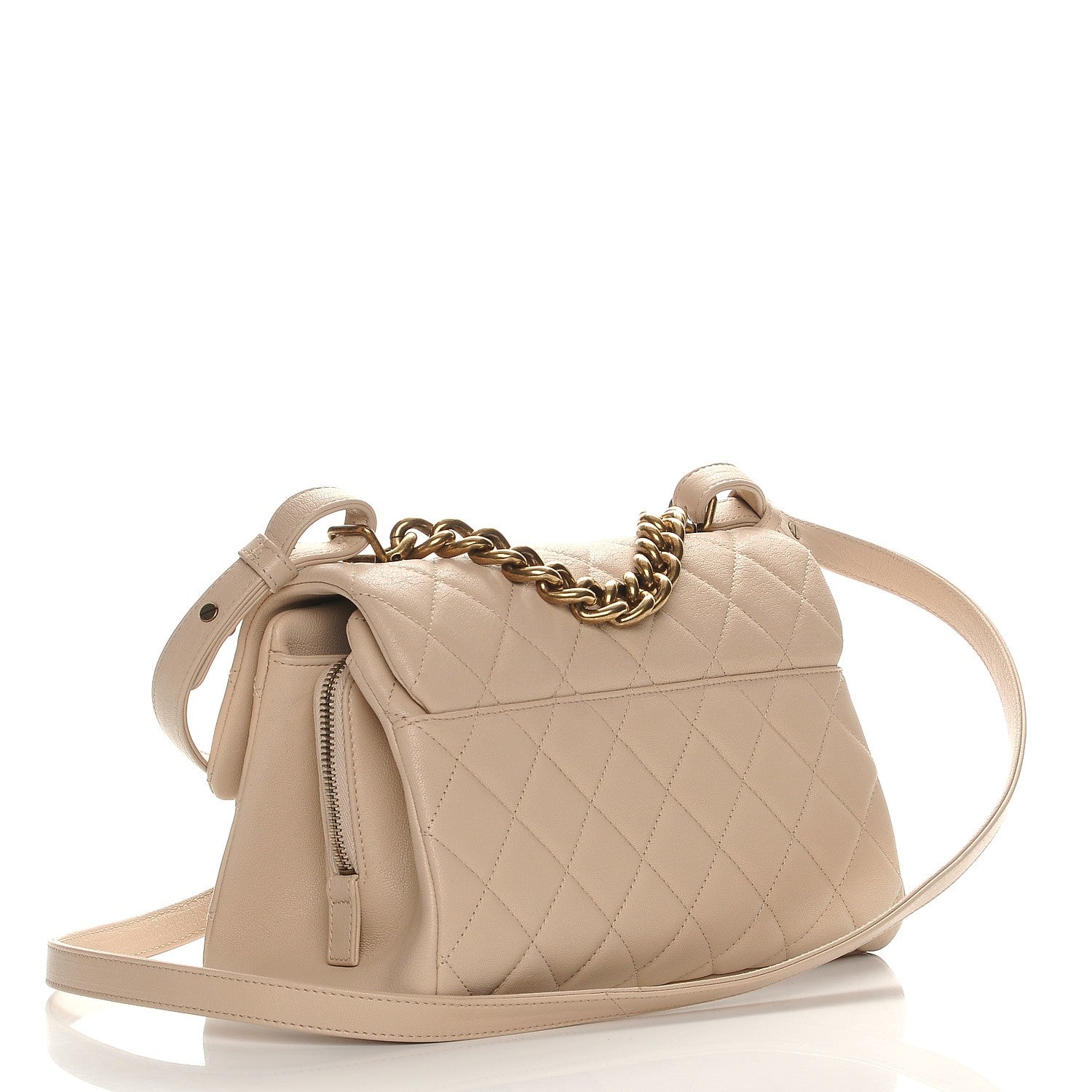 Chanel Shiny Sheepskin Quilted Small Trapezio Flap Beige 3 of 8