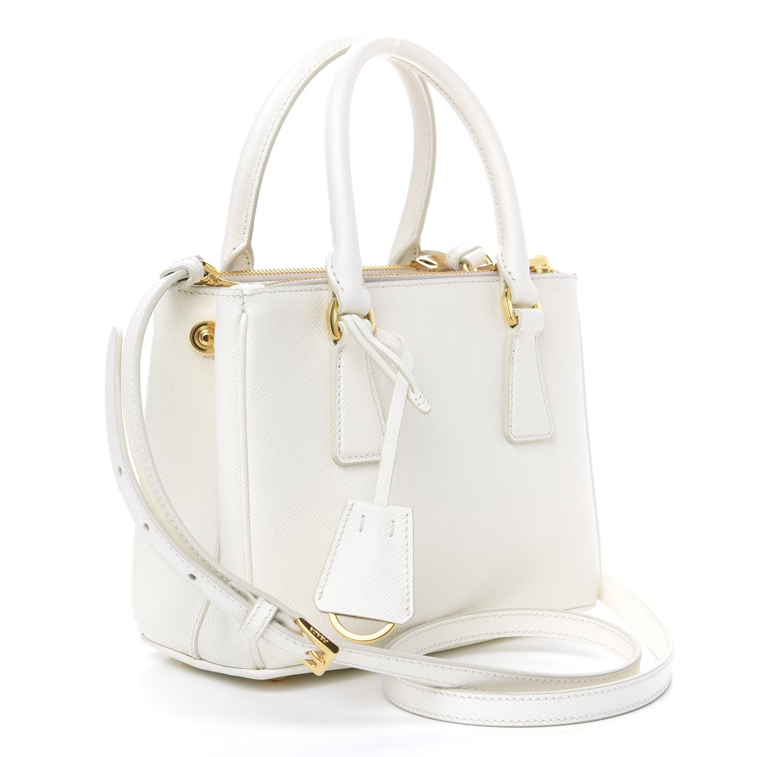 Prada Saffiano Micro Galleria Double Zip Qixi Tote White Fuoco 2 of 10