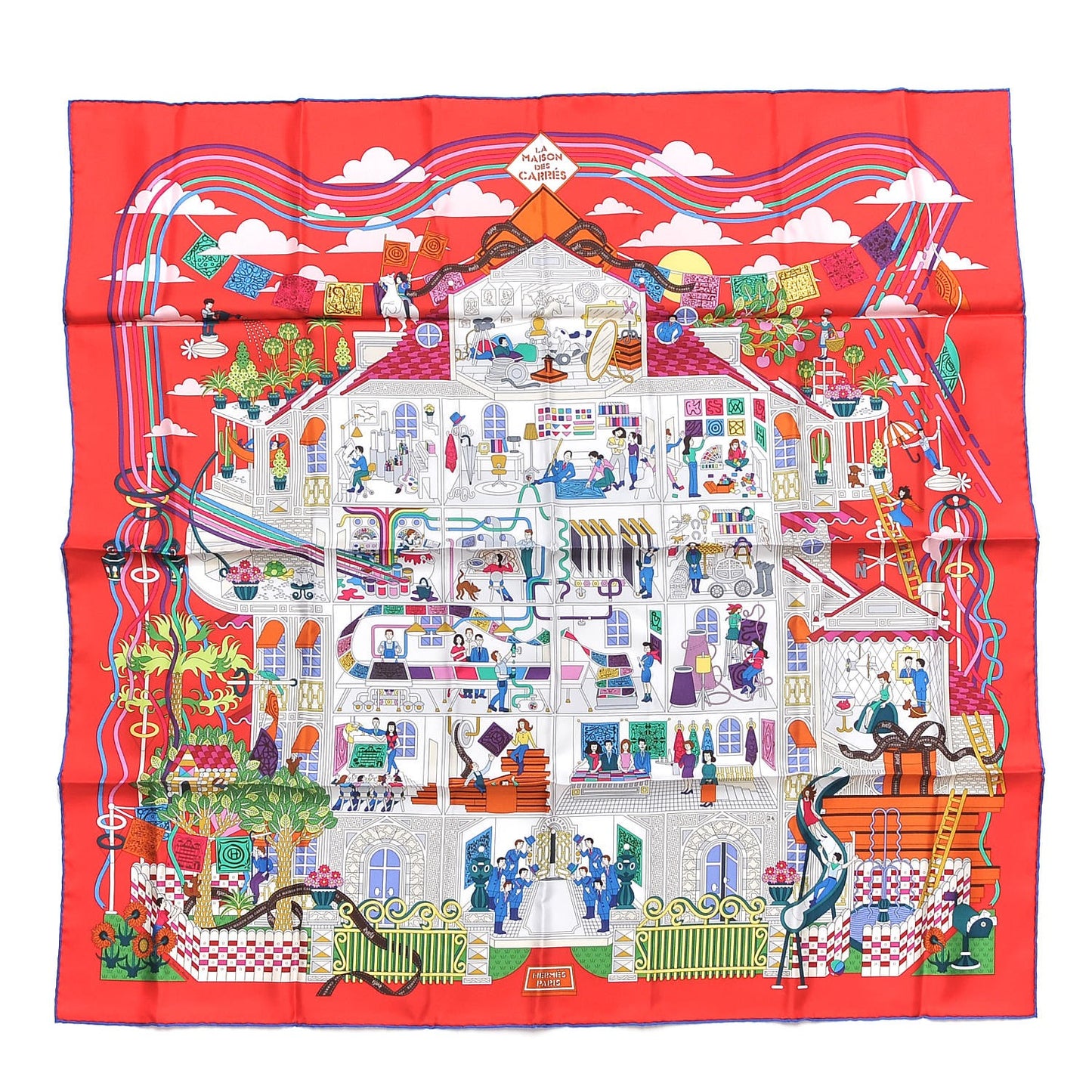 Silk La Maizeon des Carres Scarf 90 Rouge Blanc Vert
