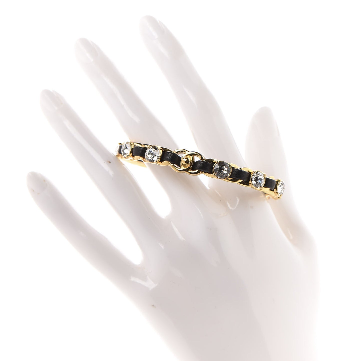 Lambskin Crystal CC Cuff Bracelet Black Gold