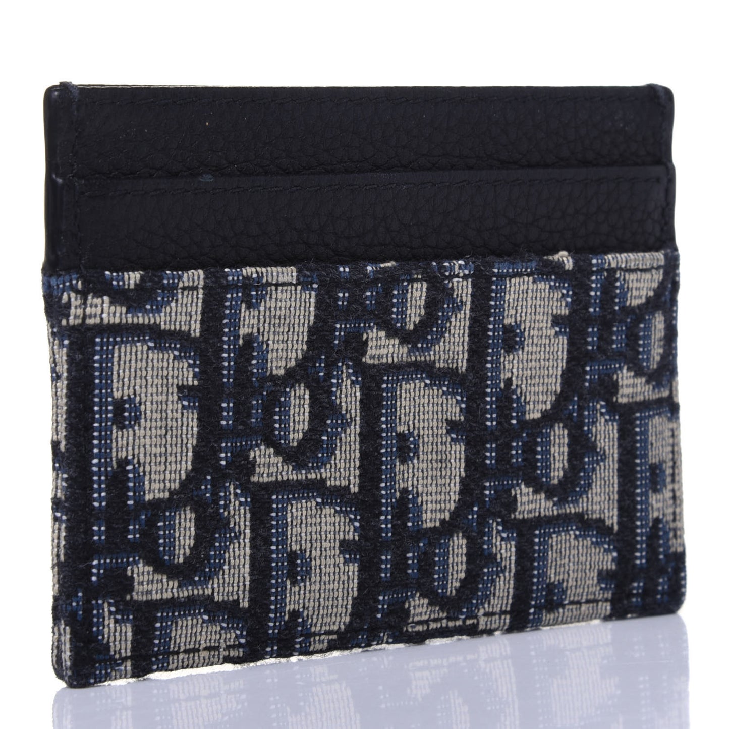 Grained Calfskin Oblique Card Holder Black