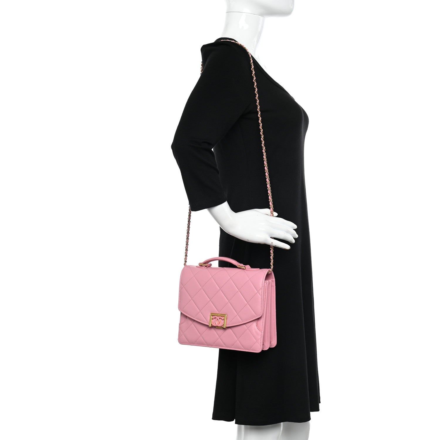 Chanel Lambskin Quilted Resin CC Small Top Handle Flap Pink 2 of 12
