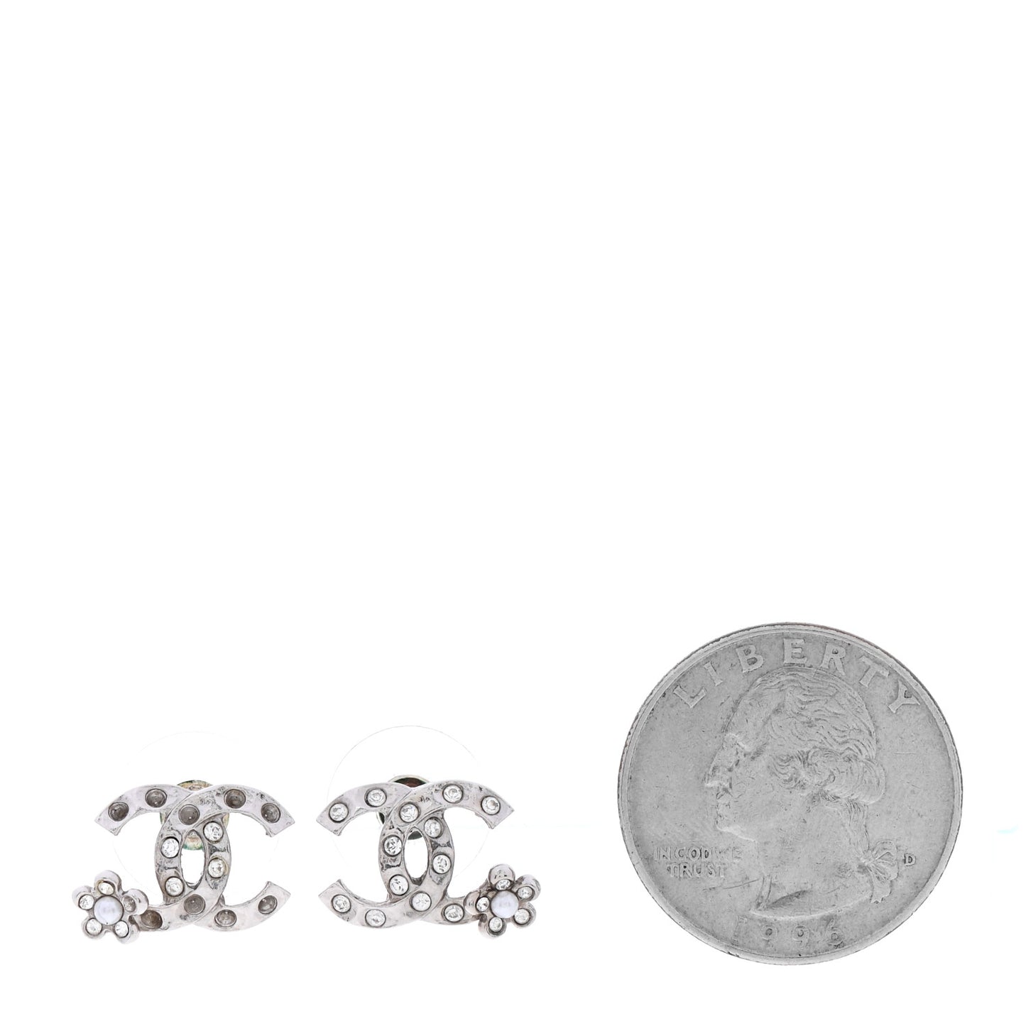 Crystal Pearl Camellia CC Earrings Silver