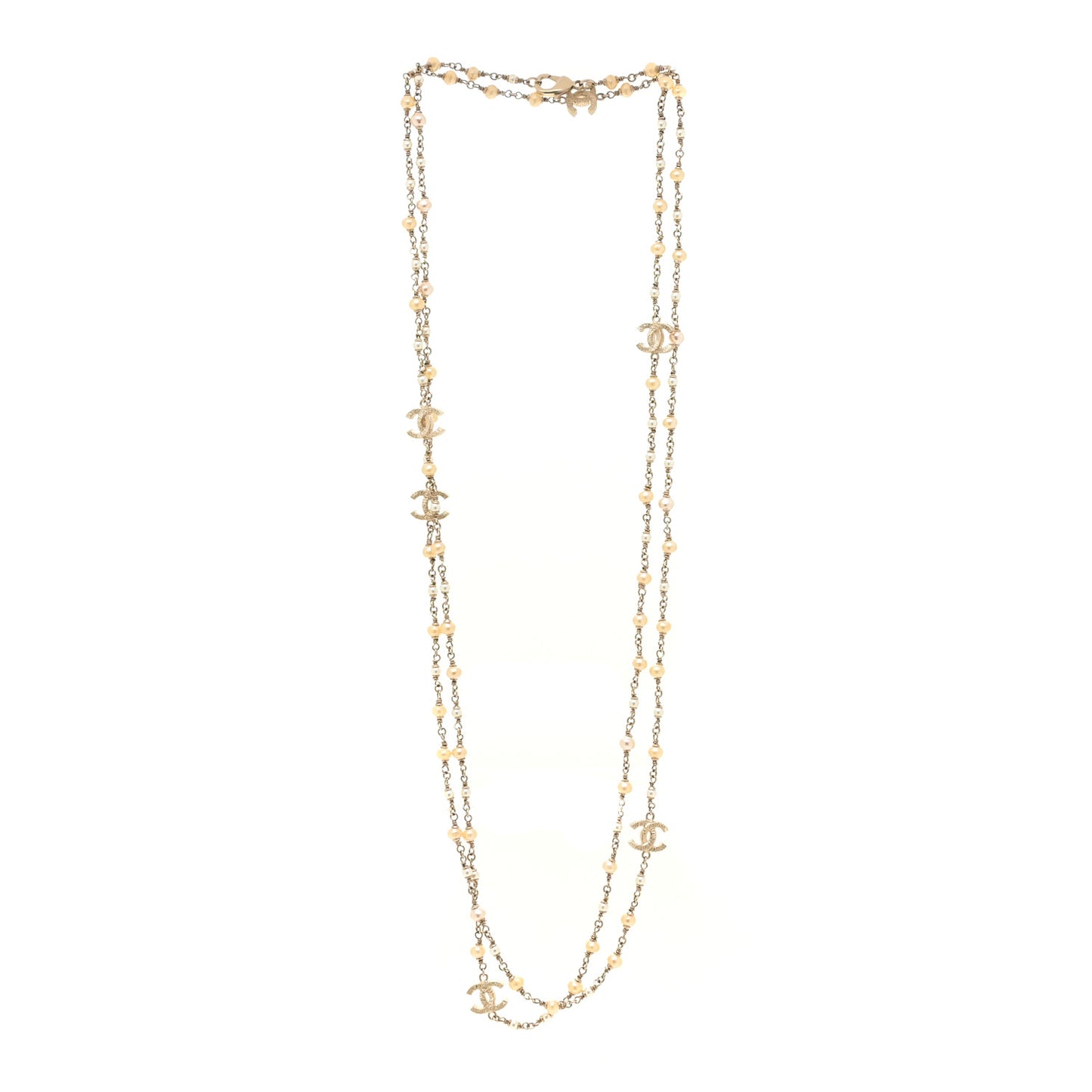 Pearl CC Multi Strand Long Necklace Gold