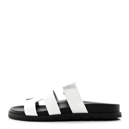 Hermes Calfskin Womens Chypre Sandals 37.5 White 1 of 9