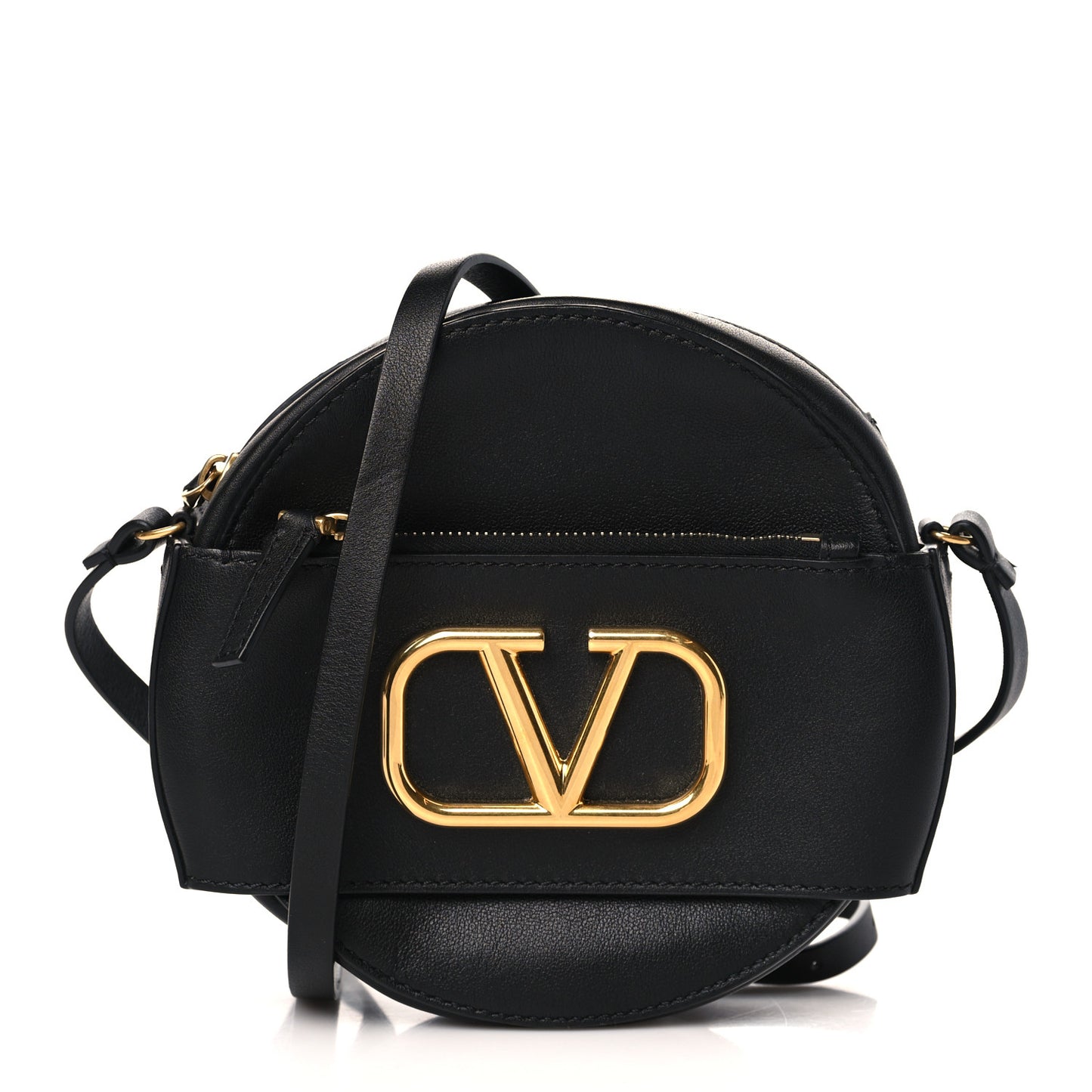 Calfskin VLogo Round Crossbody Bag Black