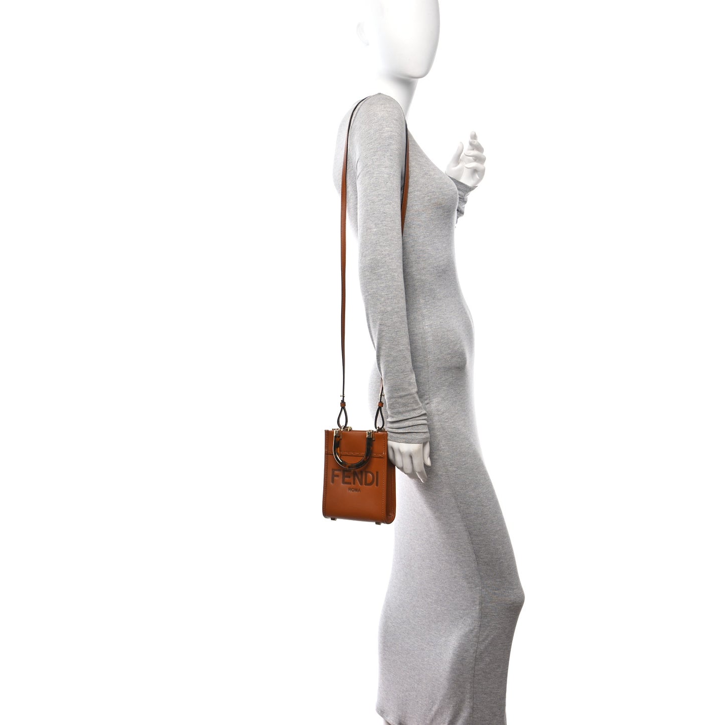 Vitello King Plexiglass Logo Embossed Mini Fendi Sunshine Shopper Tote Cuoio