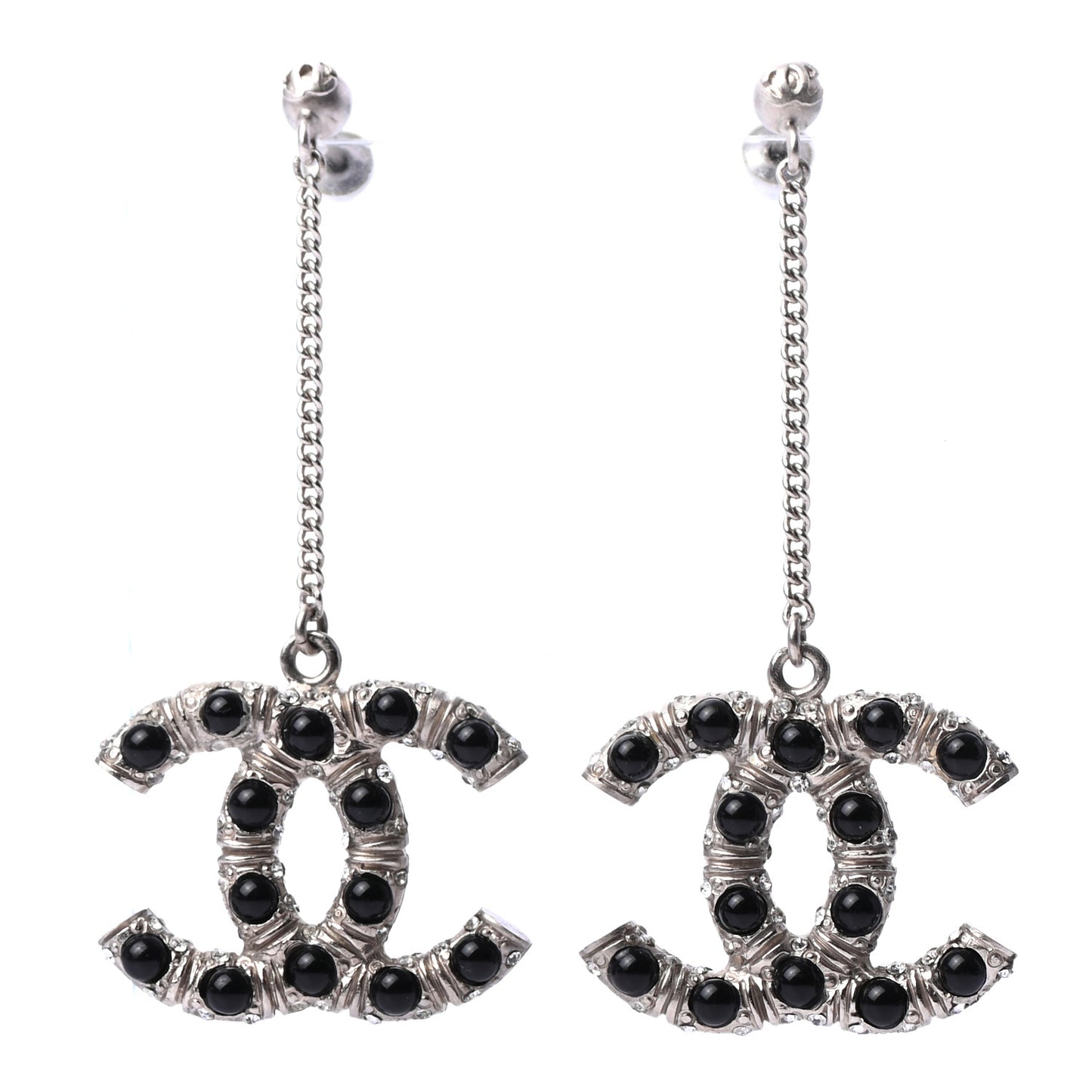 Crystal CC Drop Earrings Black