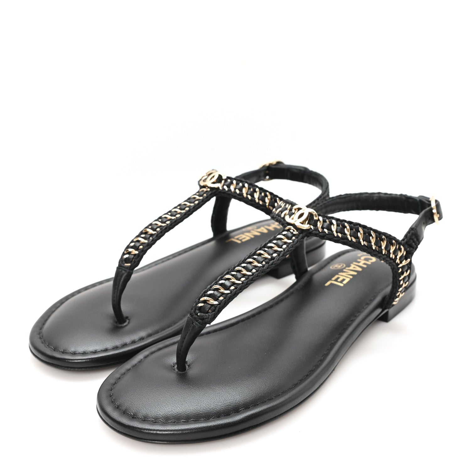 Chanel Lambskin Embroidered CC Thong Sandals 39 Black 4 of 10
